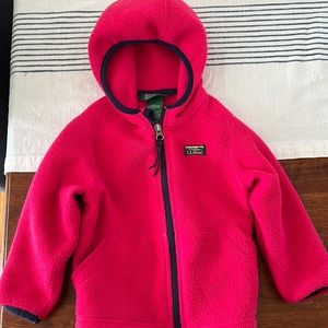 LL Bean Toddler girls pink hooded fleece zip up
